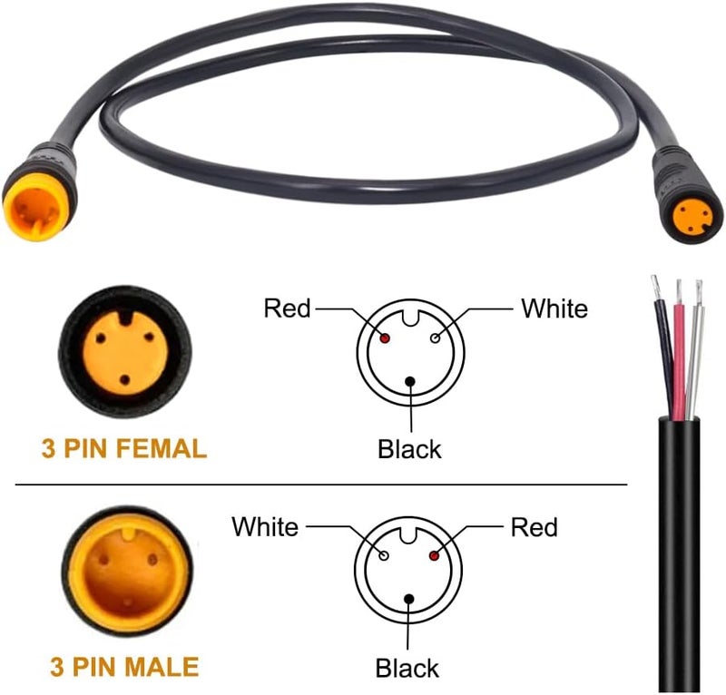 Wexplore Ebike extension cable for electric bike gear sensor, waterproof connector 2pin/3pin/5pin for extension of electric bike lights and screens - Image 4
